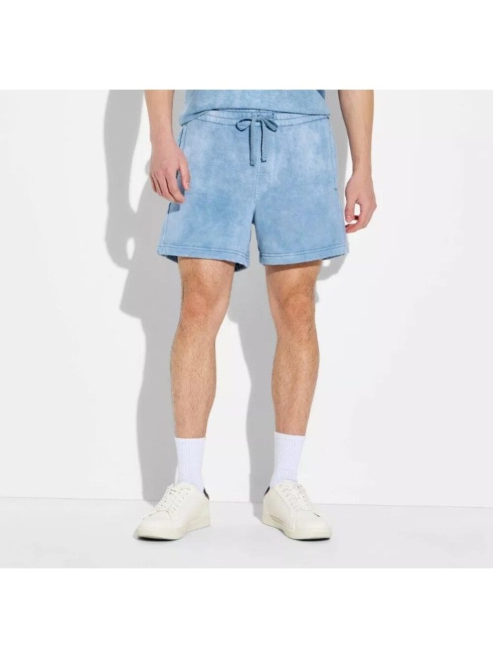 Original Use Men's Fleece Shorts Blue Washed Drawstring Elastic Waist Pockets XL